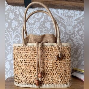 The SAK Originals Straw Basket Woven Hand Bag w/ Crochet Drawstring Interior